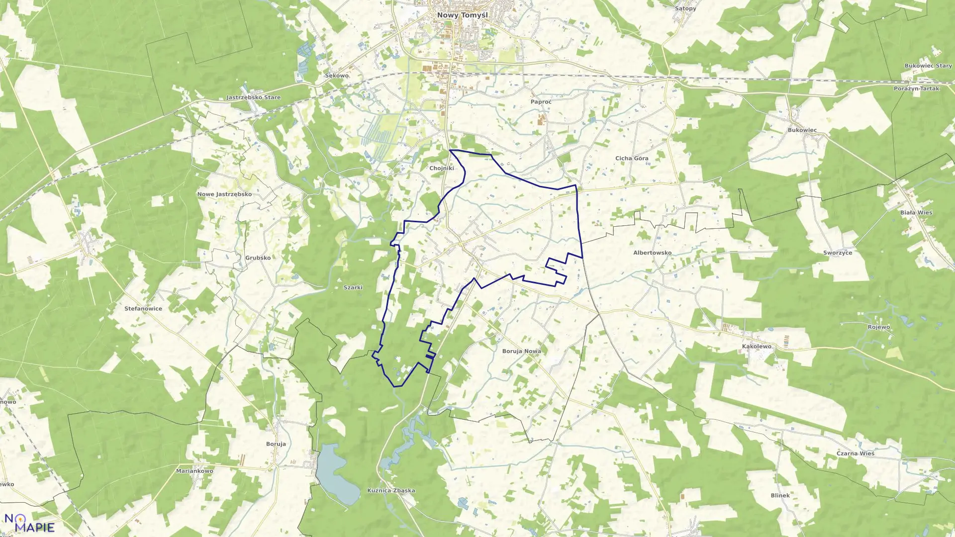 Mapa obrębu BORUJA KOŚCIELNA w gminie Nowy Tomyśl