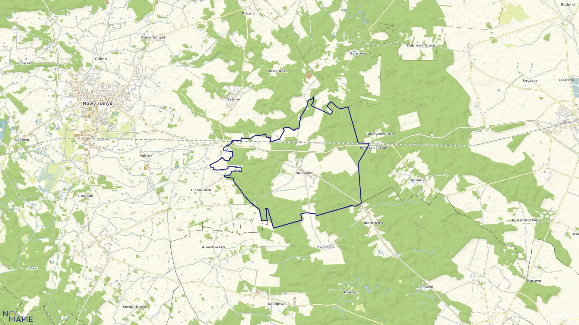 Mapa obrębu BUKOWIEC w gminie Nowy Tomyśl