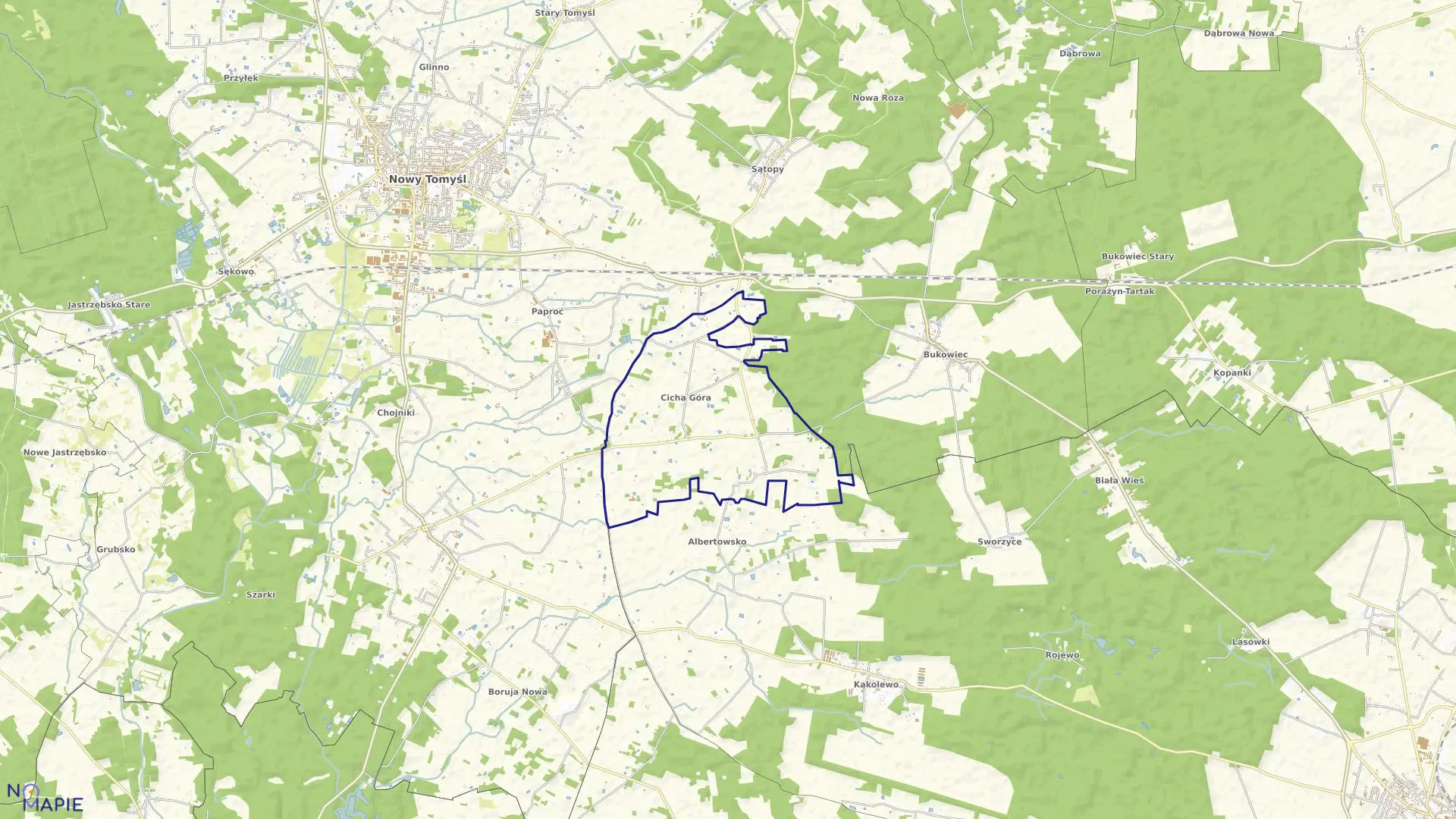 Mapa obrębu CICHA GÓRA w gminie Nowy Tomyśl