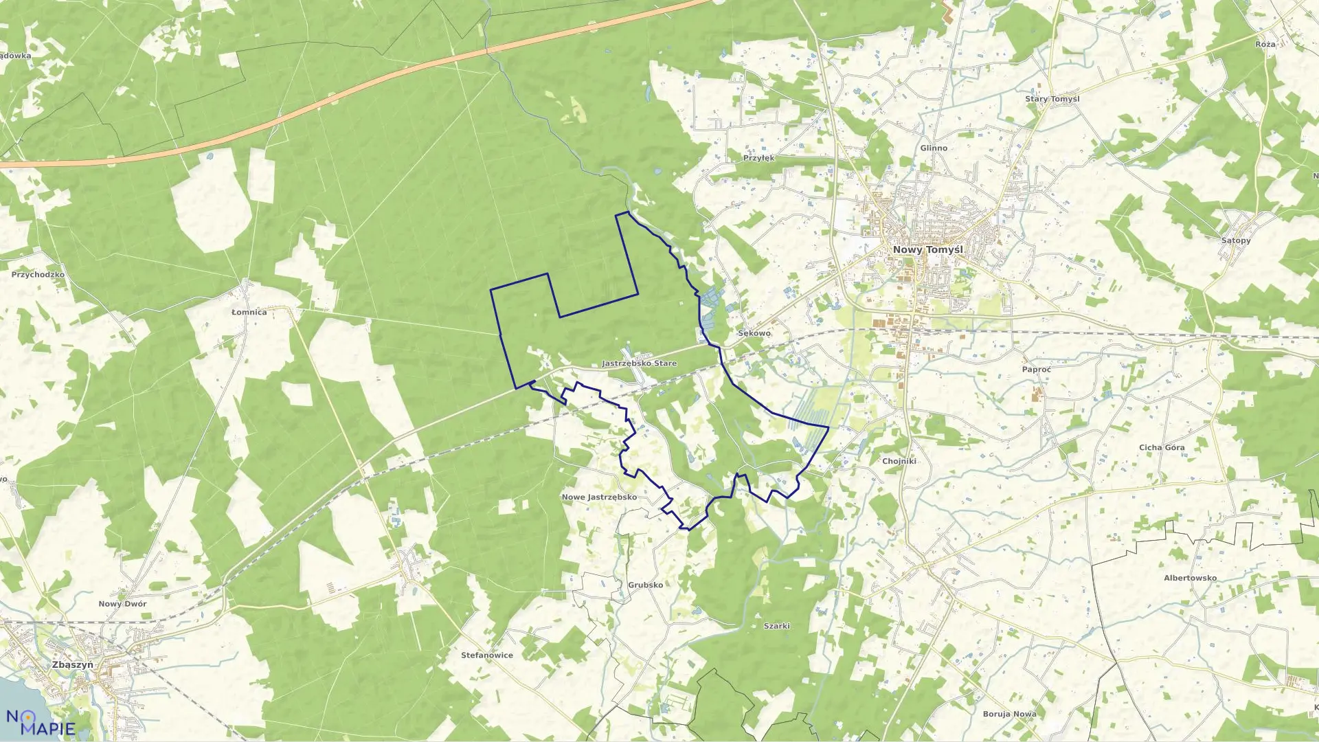 Mapa obrębu JASTRZĘBSKO STARE w gminie Nowy Tomyśl