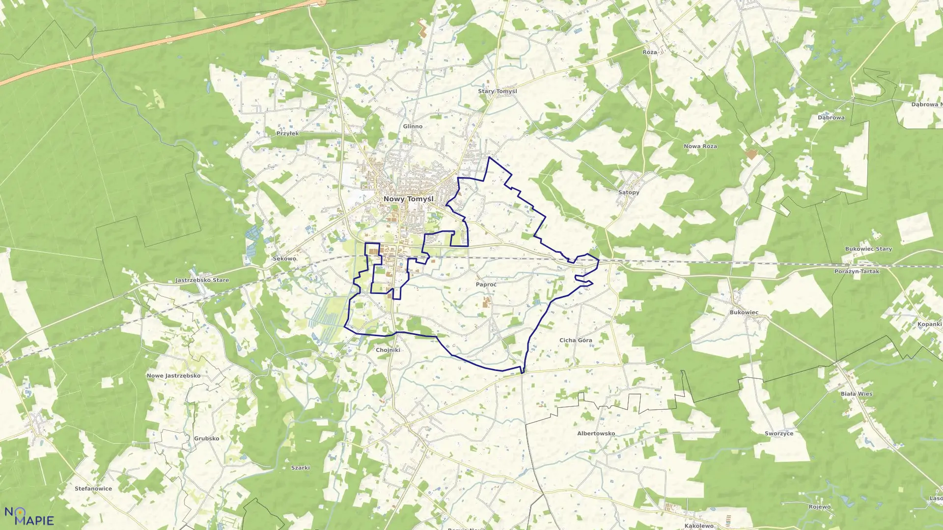 Mapa obrębu PAPROĆ w gminie Nowy Tomyśl